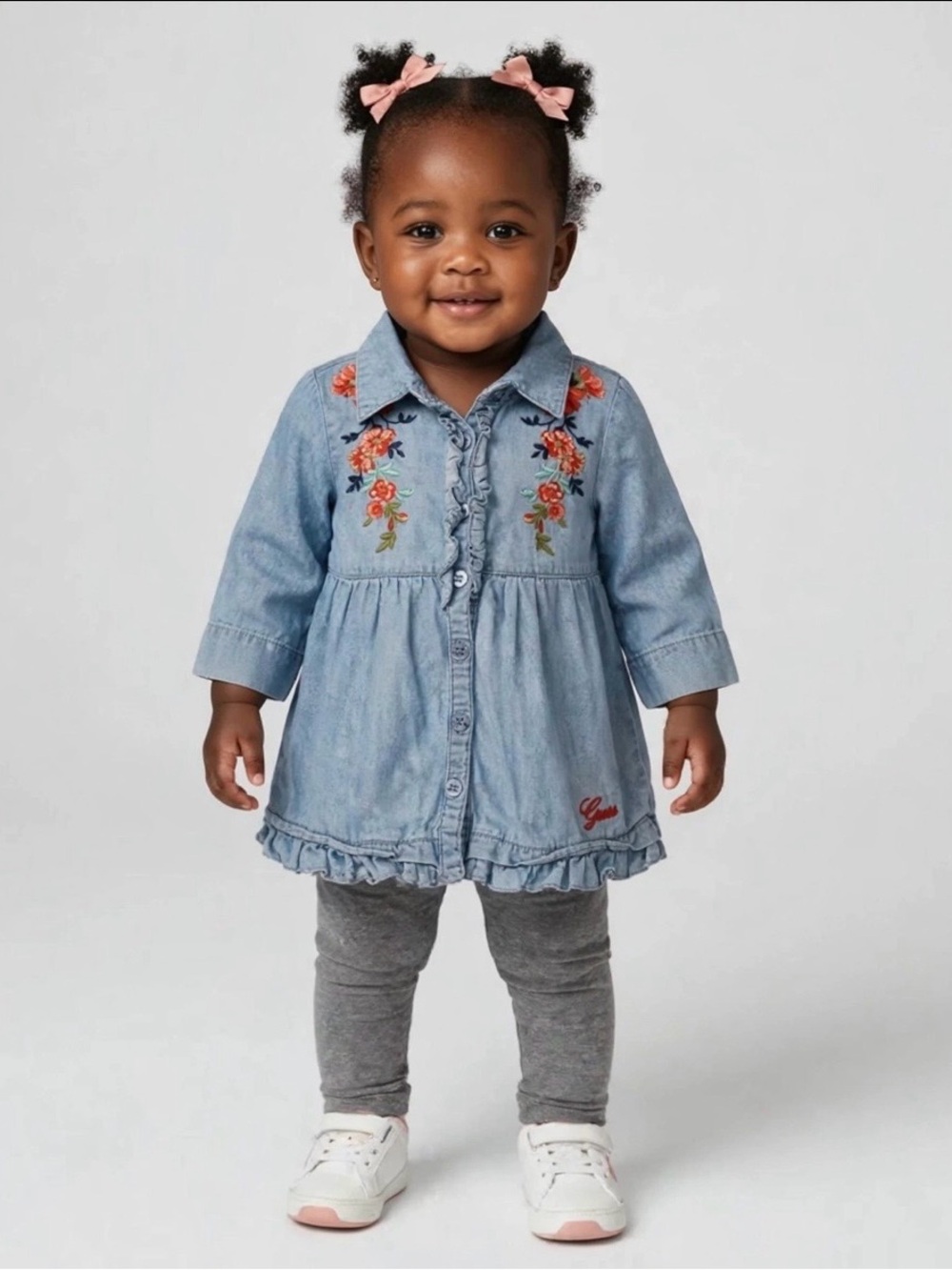 Vintage Style Guess Blue Embroidered Tunic Blouse Size 18 Months